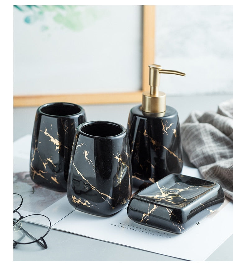 Ceramic Glossy Marble Bathroom Set - Delightful Decor