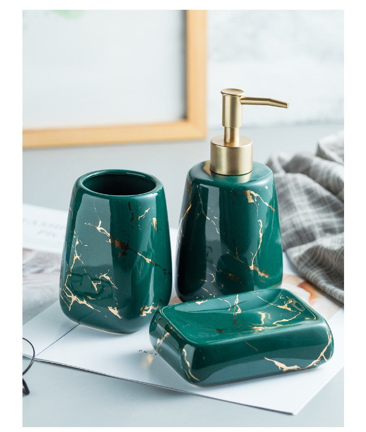 Ceramic Glossy Marble Bathroom Set - Delightful Decor