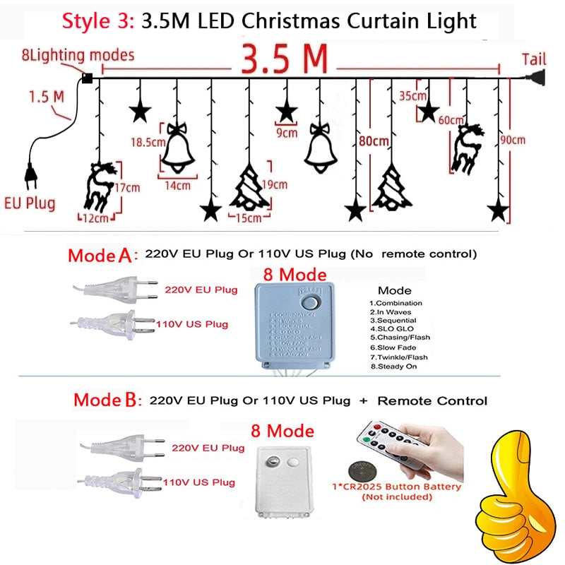 Christmas Decor String Garland Curtain Light - Delightful Decor