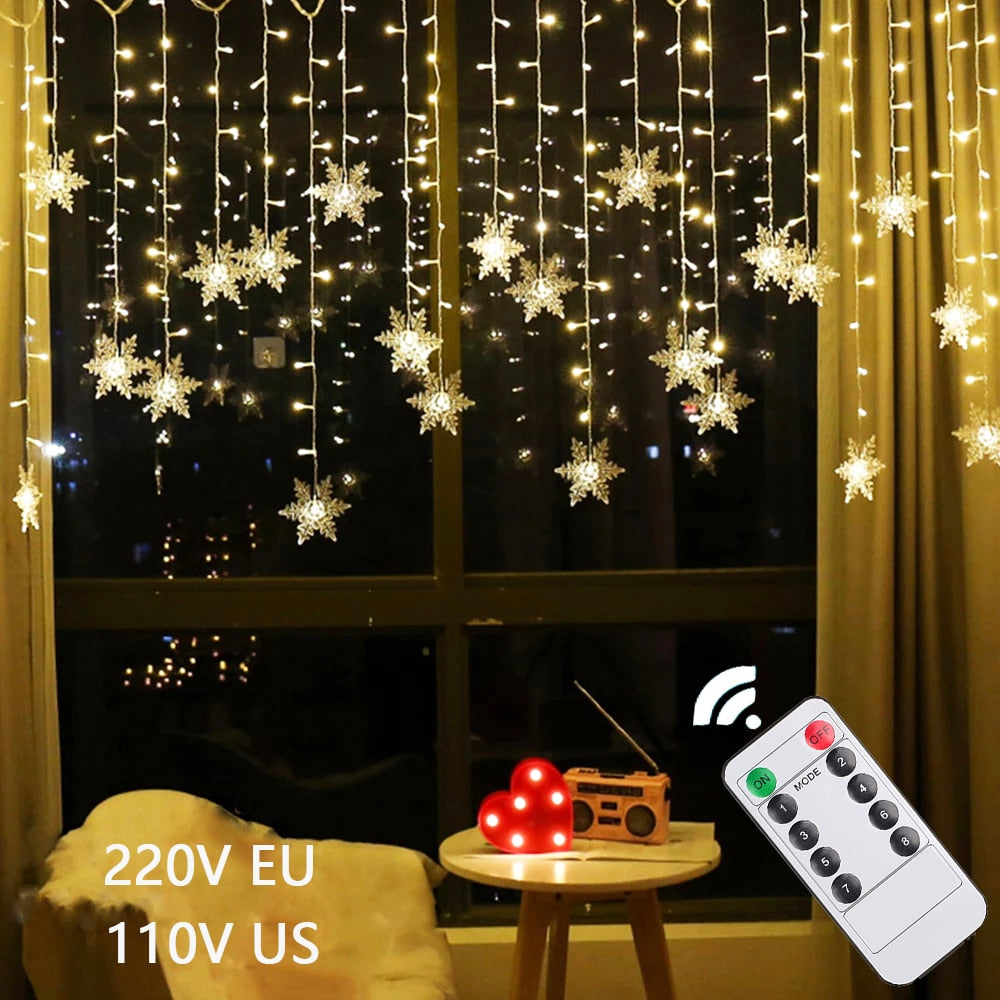 3.5M Christmas Snowflake Curtain Led Light - Delightful Decor