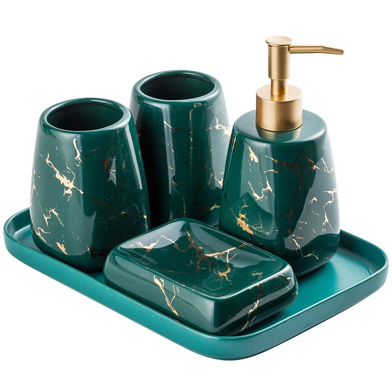 Ceramic Glossy Marble Bathroom Set - Delightful Decor