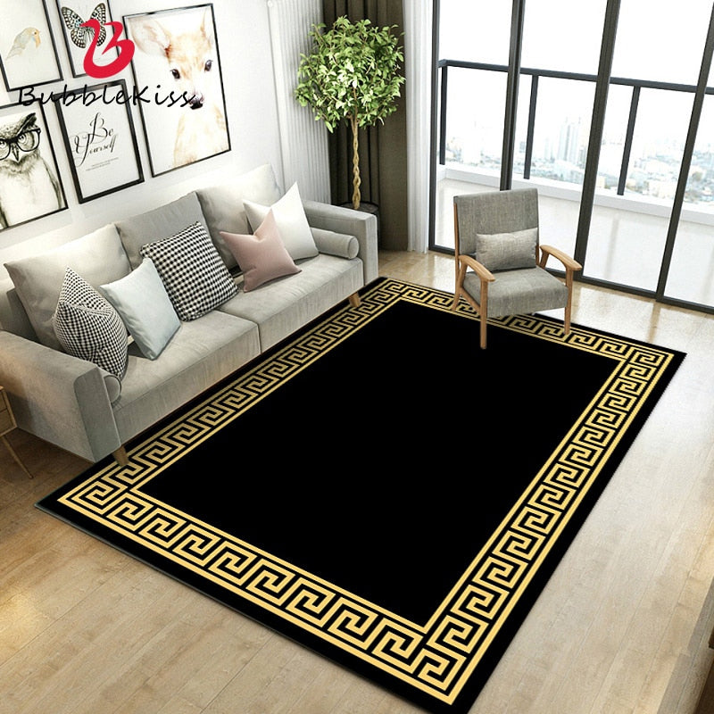 Black Yellow Geometric Pattern Rug - Delightful Decor