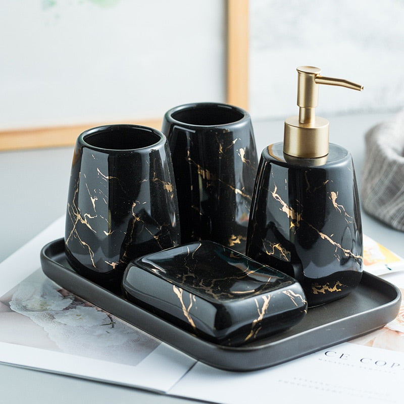 Ceramic Glossy Marble Bathroom Set - Delightful Decor