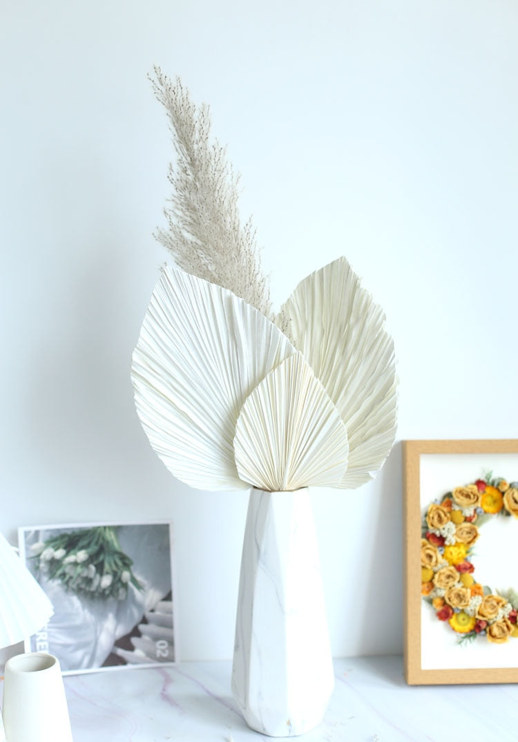 White fan leaf palm table top decoration - Delightful Decor